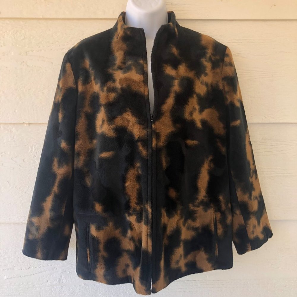 harve' benard Size 6 Faux Fur Mottled Brown Black Zip Front Short Coat